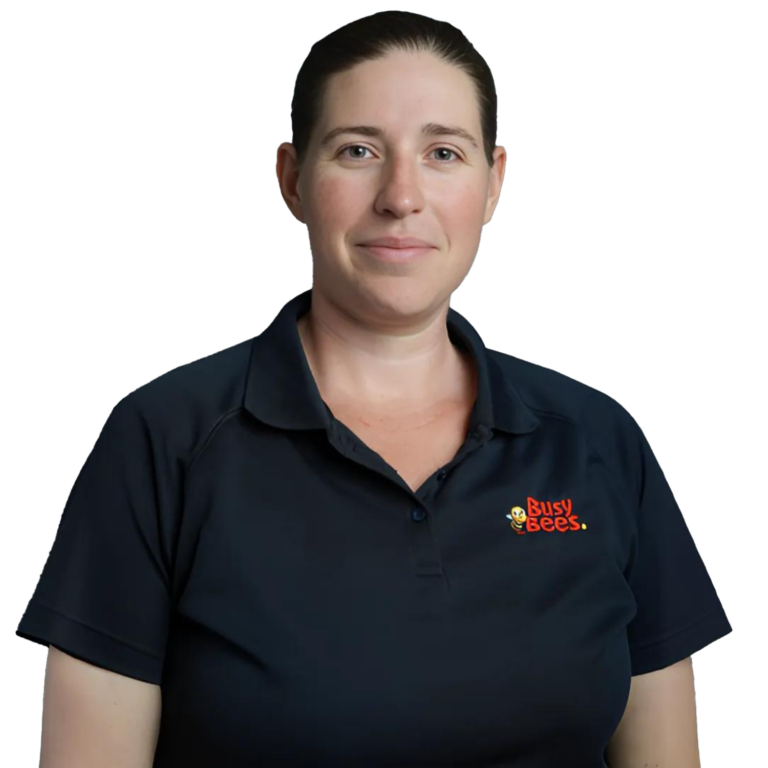 Larissa Burge, Assistant Manager of Busy Bees Springfield Lakes wearing a dark polo shirt with a "Busy Bees" logo.